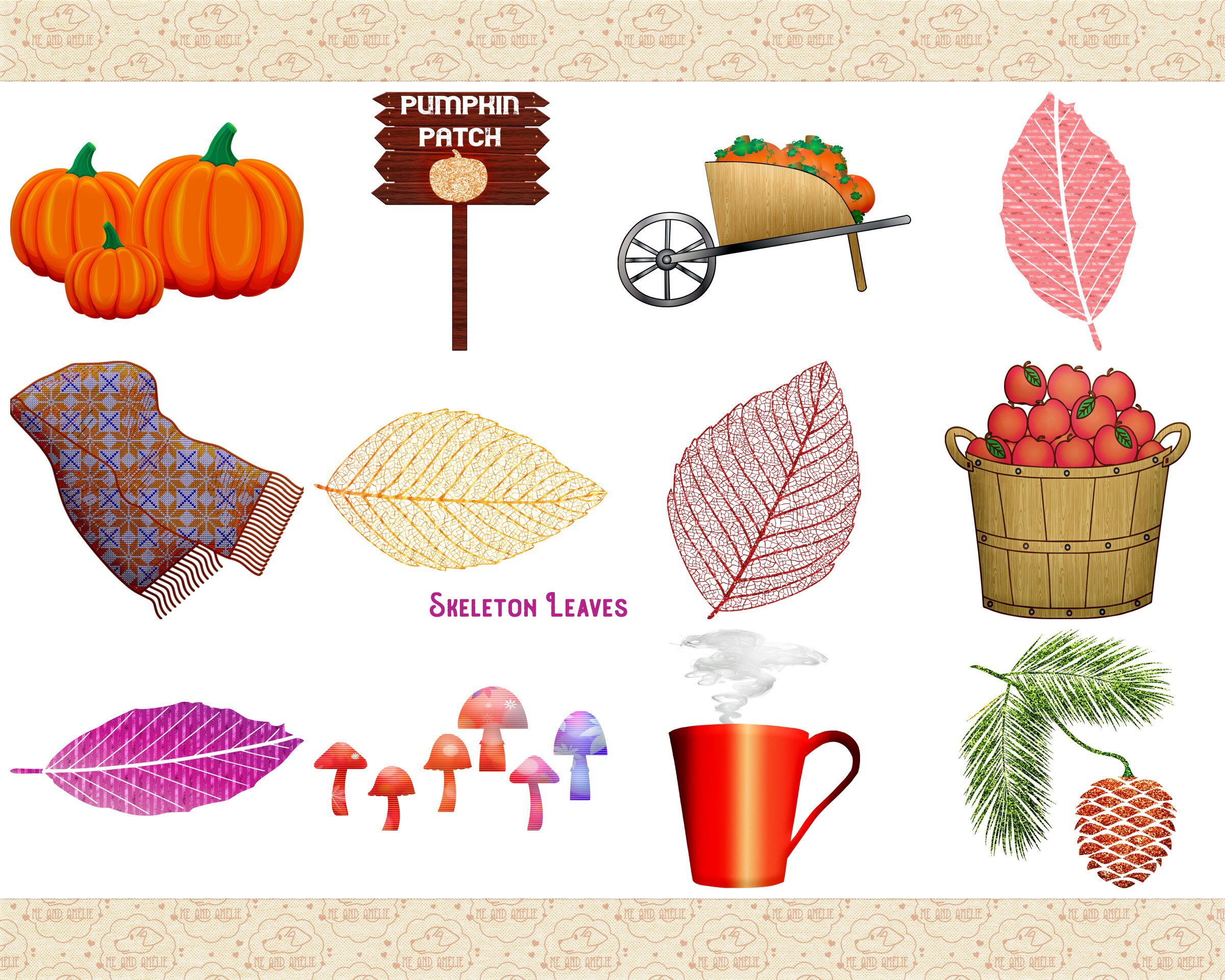 Autumn Clip Art Set, Fall Leaves, Pumpkin, Burlap (PNG Files) - Etsy