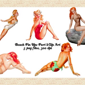 Retro Pin Up Girls with Beach Edition Part 2 ClipArt, Vintage Restored Pin Ups, Mid Century Modern Women, Vargas Girls, Retro Women Clip Art