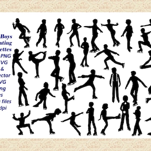 Jongens (jong) schaatsen singles silhouetten Al EPS SVG & PNG, schaatsers springt, jonge jongens, Sit Spin, beginnende schaatsers, commerciële 0K