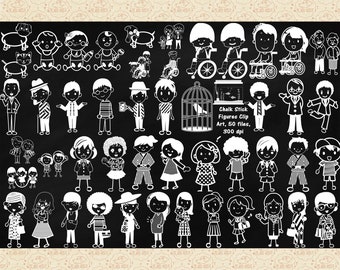 Imágenes prediseñadas de figuras de palitos de tiza, 50 archivos PNG (descarga digital)