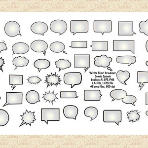 Comic-Sprechblasen AI EPS (No SvG) PNG, Farbverlauf Perlmuttweiß, Superhelden-Blasen, 2D-Blasen, Comic ClipArt, 0nomatopoeia, Kommerziell 0K