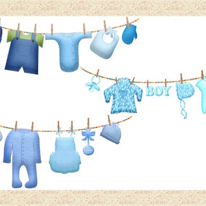 Baby Boys Clothes Line Clip Art, Clothes Hanging to Dry for Baby, Blue ...