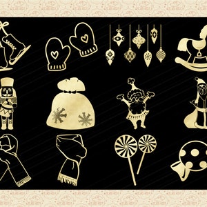 Gold Foil Christmas Doodles Clipart (PNG Files) image 4