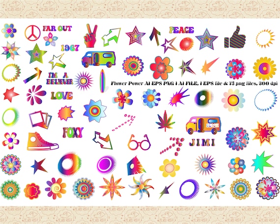 1960s Hippie Flower power , Flower Svg transparent background PNG