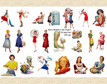 Vintage Women's Ads Clipart | Mid-Century Modern, 1950s Housewife (PNG Files)