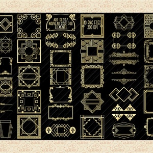 Art Deco/Nouveau Gold Foil Frames & Elements Bundle, Gatsby Labels, Roaring 20&#39;s, Art Deco Ornaments, Art Nouveau Scrolls, Gatsby Wedding