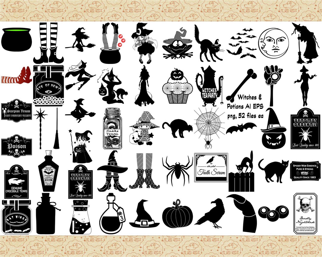 Halloween Witches &amp; Potions AI EPS PNG (nosvg), Halloween Clipart ...