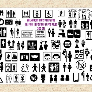 Bathroom Icons AI EPS (No SvG Cutting Files) & PNG, Funny Signs, Men Women Restroom Signs, Child Restroom, Washroom, Commercial 0K