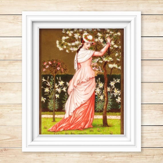Victorian Woman Art Print, W Crane 1876, Vintage Garden Scene (Digital Download)