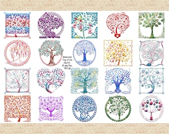 Watercolor Tree of Life Clip Art, Zen Meditation Trees (PNG)