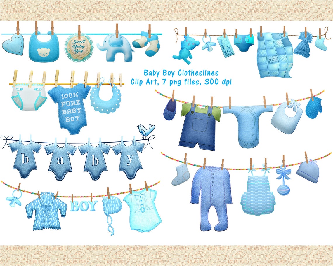 Baby Boys Clothes Line Clip Art Clothes Hanging to Dry for - Etsy