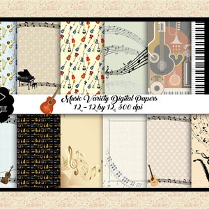 Papeles digitales de variedad musical, Fondo de instrumentos musicales, Papeles de piano, Papel de violín, Fondo de notas musicales, OK comercial
