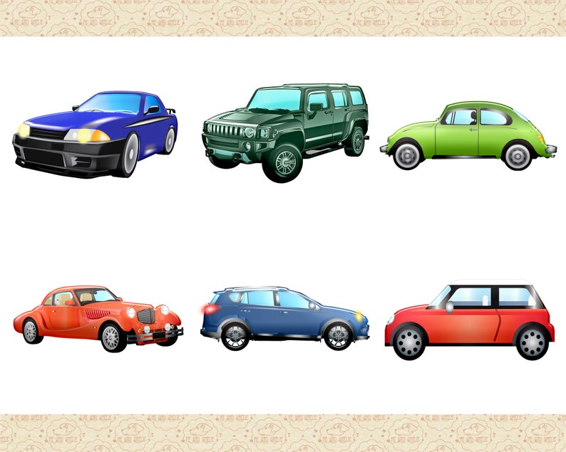 Pu&ograve; includere: Una collezione di sei diversi modelli di auto, tra cui un'auto sportiva blu, un SUV verde, un'auto d'epoca verde, un'auto d'epoca rossa, un minivan blu e un'auto compatta rossa.