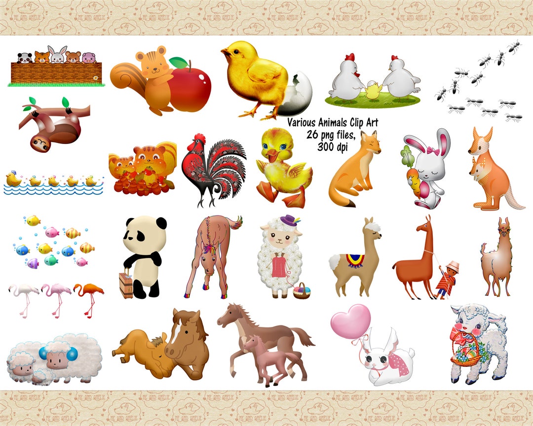 Various Animals Clip Art Vintage Animals Baby Animal - Etsy