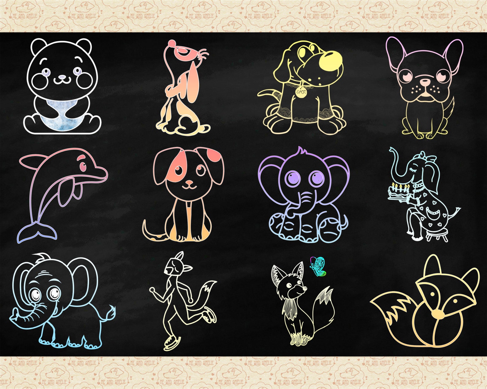 Chalkboard Animals Clipart Dog Clipart Chalk Cat Clipart Etsy