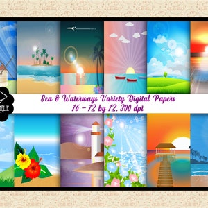 VERKAUF 99 CENT Meer und Wasserwege Vielzahl Digitaler Papiere, Ozean, Sommer Papiere, Sonnenuntergang Papiere, Strand Digitale Papiere, See Hintergrund
