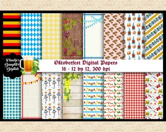 Papeles digitales de Oktoberfest, diseños bávaros, temática de cervecería (descarga digital)