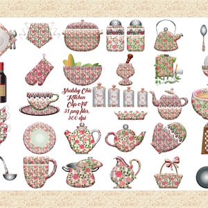 Imágenes prediseñadas de cocina estilo shabby chic, gráficos florales de rosas (PNG)