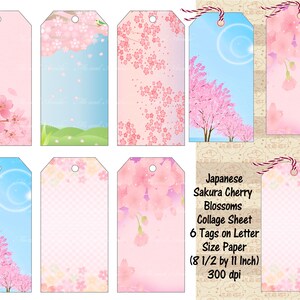 Folha de colagem de etiqueta para presente em flor de cerejeira, Sakura japonesa, confecção de cartão de presente, 6 etiquetas em 1 tamanho carta, impressão * corte, diários indesejados, comercial OK