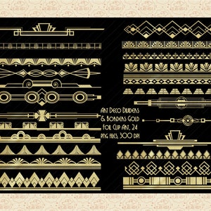 Art Deco Gold Foil Dividers Clip Art, Gold Foil Borders, Gatsby Style Border ClipArt, Wedding, Bridal Shower, Roaring 20s, Party Graphics