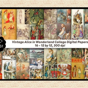 Papéis digitais vintage de colagem de Alice no país das maravilhas * Domínio público CC0 * Vários artistas * Alice no país das maravilhas * Uso comercial OK