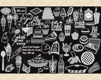Chalkboard Sweet Food Doodles Clip Art (PNG, EPS) - Etsy