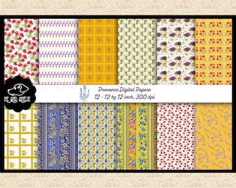 Provence Digital Paper Set, Lemon Lavender Patterns (Digital Download)