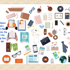 Workspace Clipart Vector Graphics - AI, EPS, PNG Files - Office & Business Illustration Set