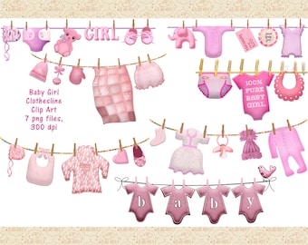 Baby Girls Clothes Line Clip Art Clothes Hanging to Dry for Baby Pink Baby Clothes Baby Shower Nursery Clipart Farmhouse Commercial OK Etsy