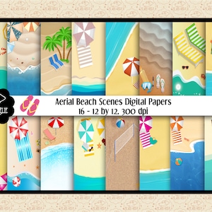 Luftaufnahme Strand Digitale Papiere, Sommer Hintergründe, Sonnenschirm, Meer Digitales Papier, Sand Digitale Papiere, Kommerzielles OK