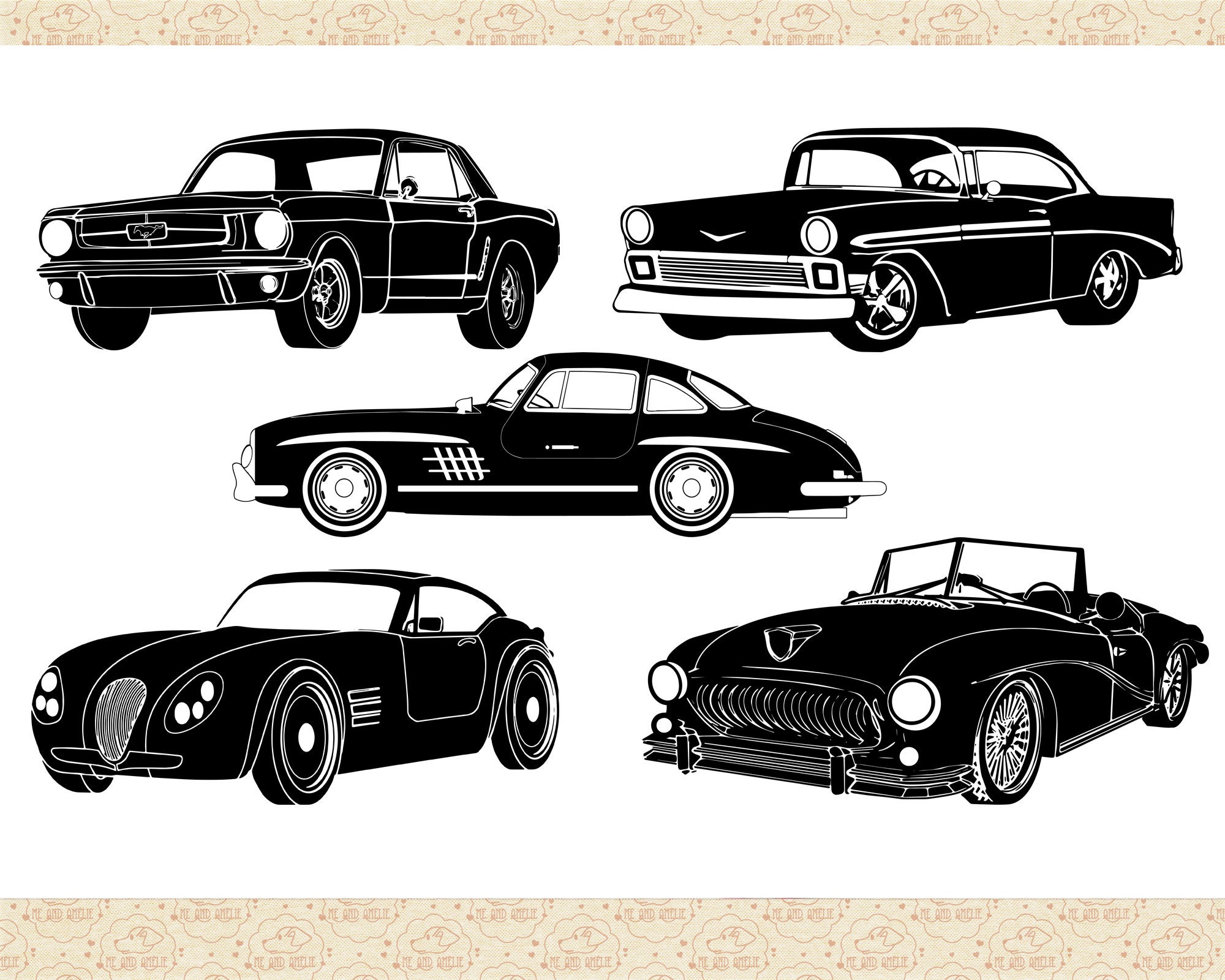 Retro Car Silhouette. Line Art. for Use on Logos, Icons, Covers