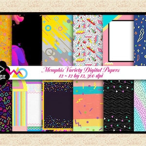 Memphis Patterns Digital Paper II, papéis digitais dos anos 80, papel de parede dos anos 1980, fundo dos anos 1990, papéis digitais coloridos, retrô, comercial OK