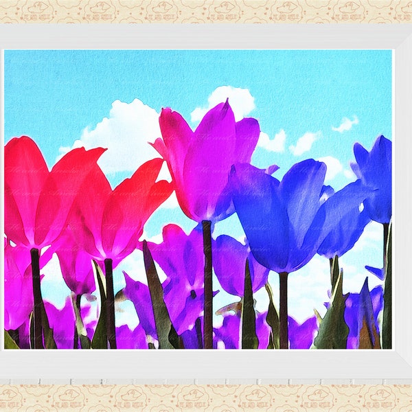 Jewel Tone Tulips Watercolor Art Print*8 1/2 by 11 inch*Print & Frame*Cardmaking*Fabric Transfers*Rustic*Farmhouse*Commercial OK