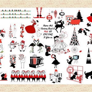 Arquivos AI EPS e PNG retrô de meados do século Natal (sem SvG) Natal dos anos 1950, Era Atômica, Natal dos anos 1960, Cartão de Natal retrô, Comercial 0K