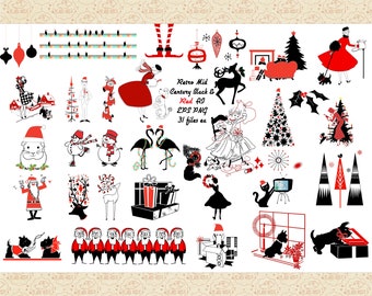 Retro Mid Century Christmas AI EPS & PNG files (No SvG) 1950s Christmas, Atomic Age, 1960s Christmas, Retro Christmas Card, Commercial 0K