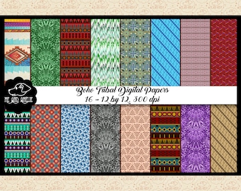 Boho Tribal Digital Papers, Southwestern Patterns (12x12 inch, 300 dpi) (Digital Download)