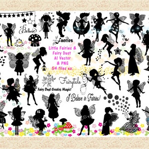 Petites fées et poussière d'étoiles AI (pas de SVG) et PNG, clipart, ailes de dentelle, poussière d'étoiles, petites fées, grenouille licorne, étoiles, publicité 0K