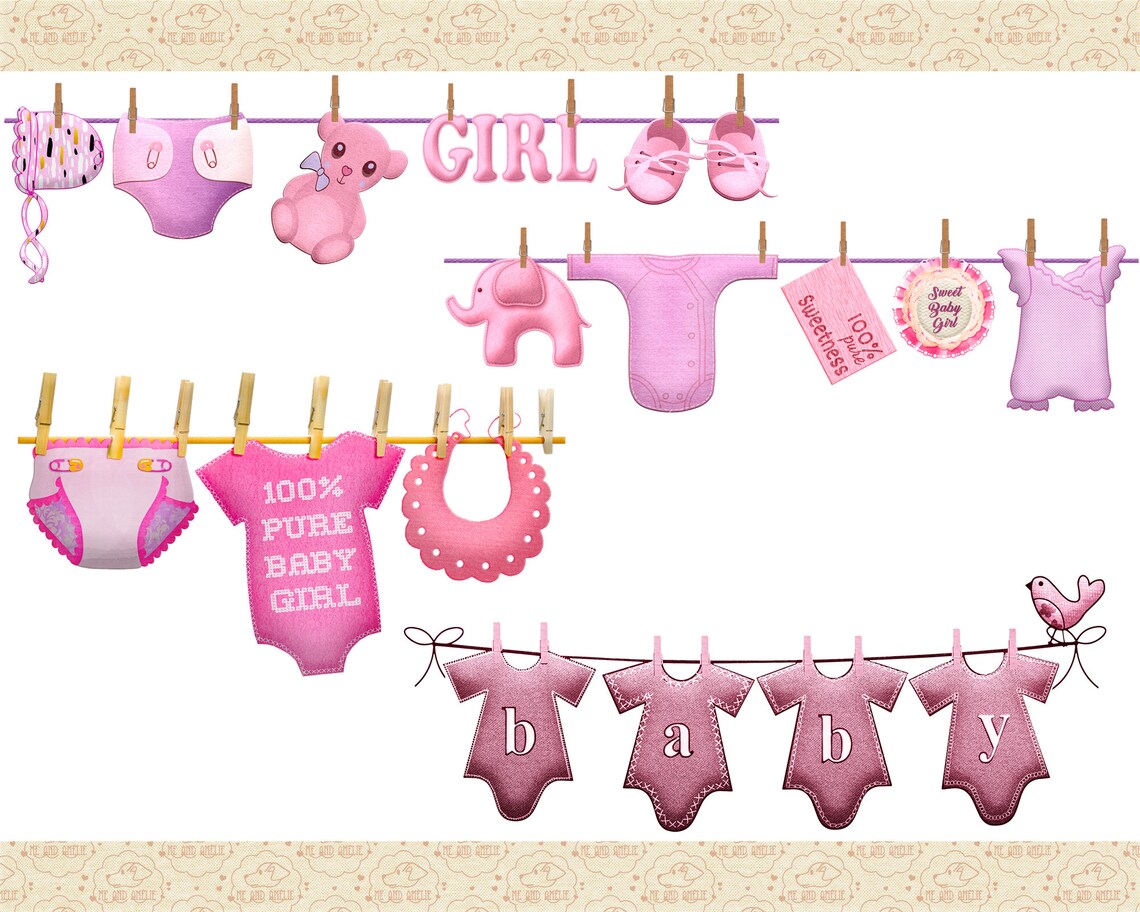 Baby Girls Clothes Line Clip Art Clothes Hanging to Dry for Etsy