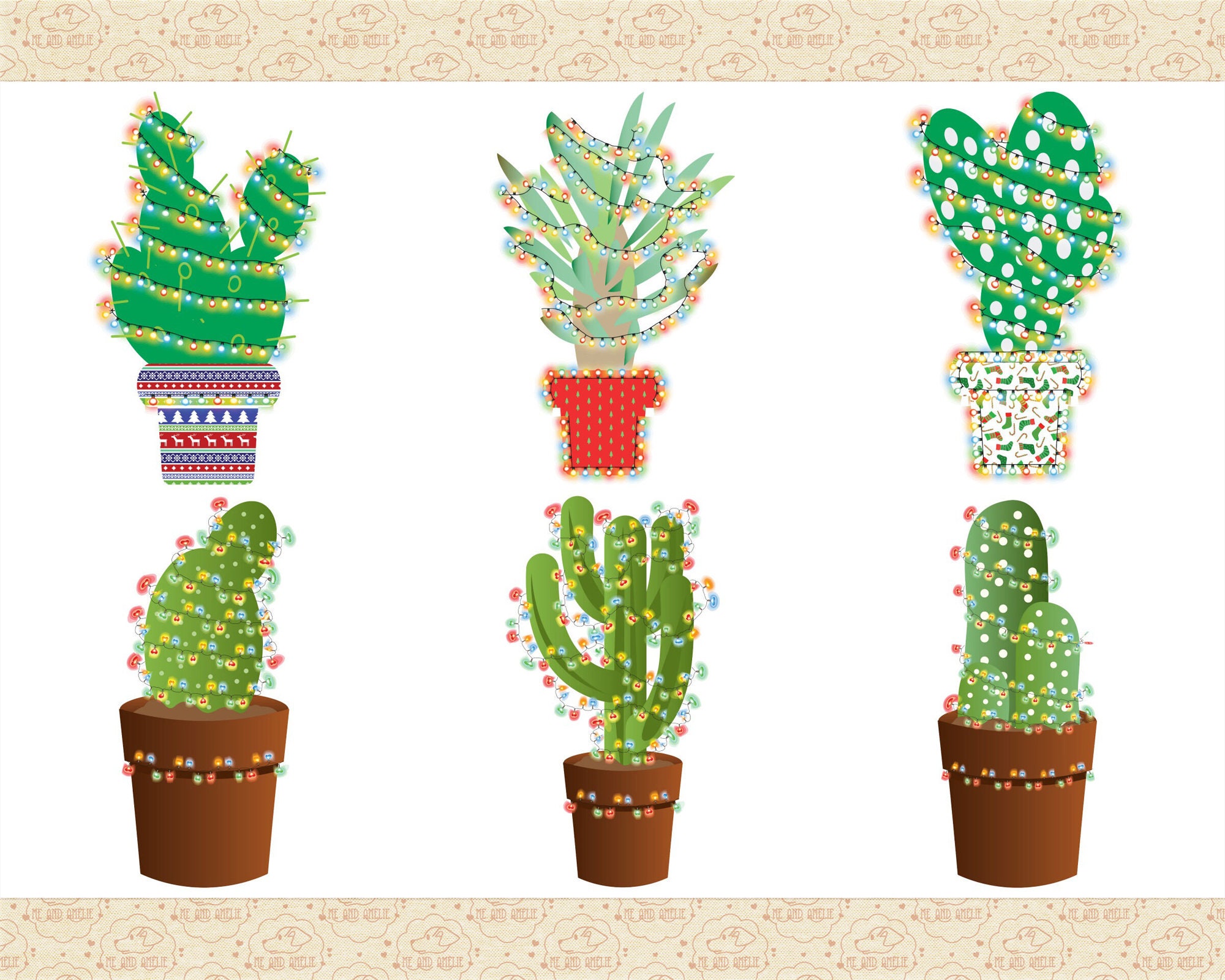 Christmas Cactus With Lights PNG, AI Vector Graphics - Etsy