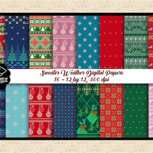 Papéis digitais para suéter de Natal, papéis digitais para suéter feio, papéis de malha de Natal, papéis de parede de suéter de Natal, OK comercial
