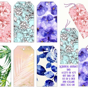 Folha de colagem de etiquetas para presentes da Abstract Botanicals, confecção de etiquetas para presentes, 6 etiquetas em um papel tamanho carta, impressão e corte, diários indesejados, comercial OK