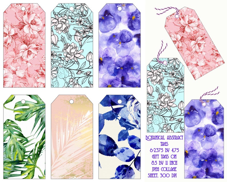 Abstract Botanicals Gift Tag Collage Sheet, Gift Tag Making, 6 Tags on ...