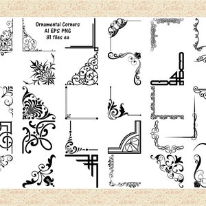 Corner ClipArt AI EPS (No SvG) & PNG, Ornamental Corner, Art Deco Corner, Calligraphy Corners, Art Nouveau, Gatsby Corners, Commercial 0K