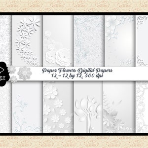 Papéis Digitais de Flores de Papel, Papéis Shabby Chic, Papéis Digitais Rústicos, Floral Tridimensional, Modelo de Cartão, Fazenda, OK Comercial