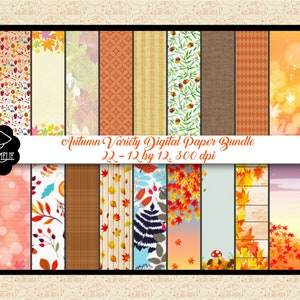 Autumn Variety Mega Bundle Digital Paper Pack, Fall Scenery, Burlap paper, Pumpkin Patterns, Bokeh Leaves, Wood with Fall Leaves Background
