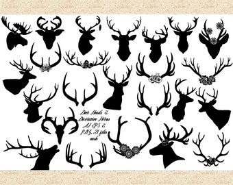 Deer Antler, Deer Head Clipart, Floral Antlers, EPS, PNG, Vector Graphics