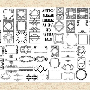 Art Deco/Nouveau Frames Elements Bundle, AI EPS (Not SvG) and Png,Gatsby Labels, Roaring 20&#39;s, Art Deco, Art Nouveau Scrolls, Gatsby Wedding