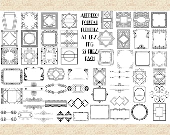 Art Deco/Nouveau Frames Elements Bundle, AI EPS (Not SvG) and Png,Gatsby Labels, Roaring 20&#39;s, Art Deco, Art Nouveau Scrolls, Gatsby Wedding