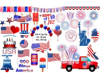 USA 4th of July Clip Art, Independence Day, USA Flags, Celebration, 4th of July Truck Included, Commercial USE 0K