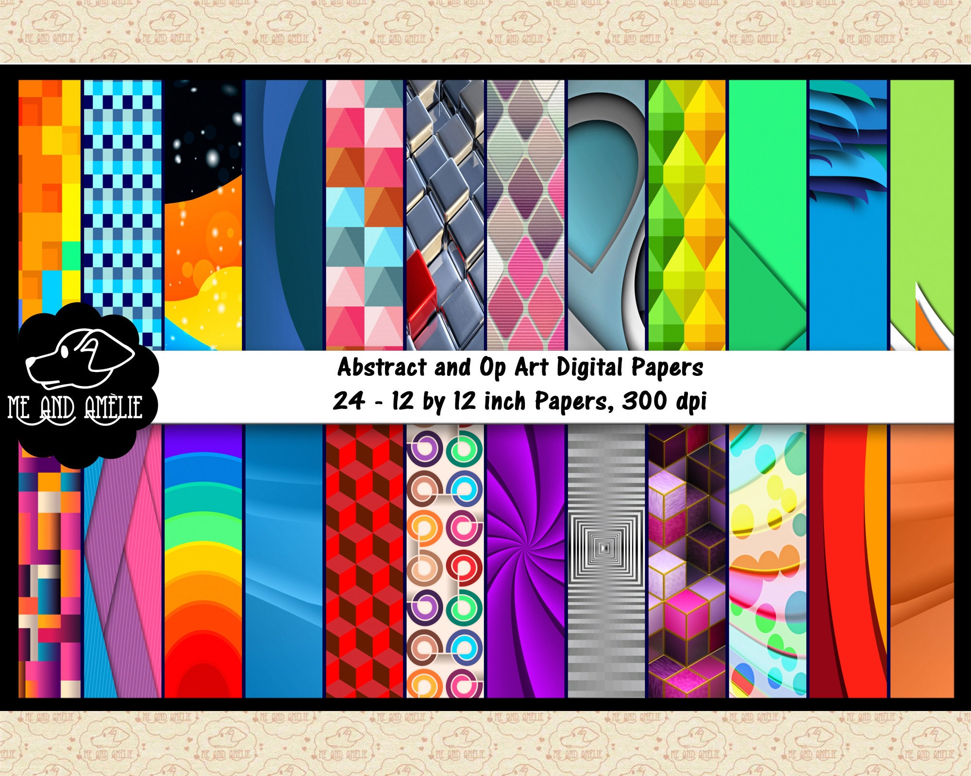 Retro Digital Paper, Op Art Patterns, Geometric Patterns, Black and White  Digital Papers, Retro Scrapbook Paper for Commercial Use 